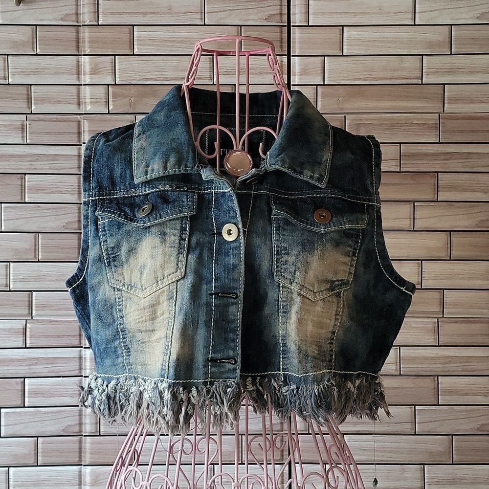 Rue 21 Denim Jean vest cropped Acid Washed  Womens Size L (Runs Small)8